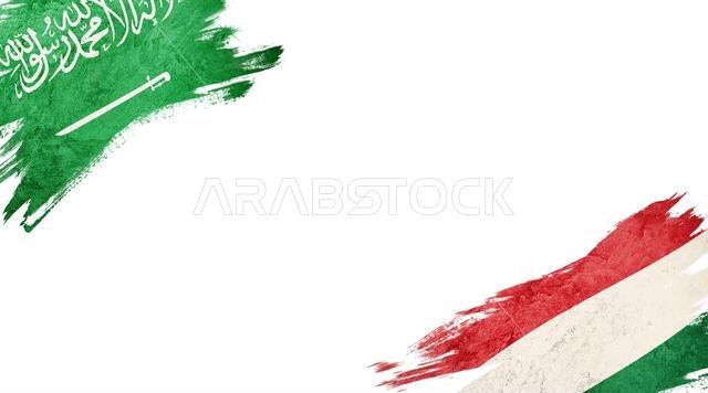 Flags of Saudi Arabia and Hungary on White Background
