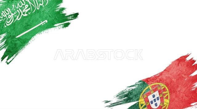 أعلام المملكة العربية السعودية والبرتغال على خلفية بيضاء