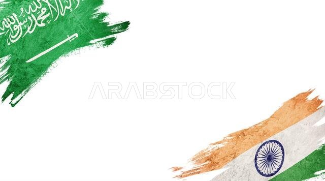 Flags of Saudi Arabia and India on White Background