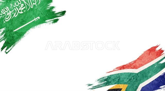 Flags of Saudi Arabia and South Africa on White Background