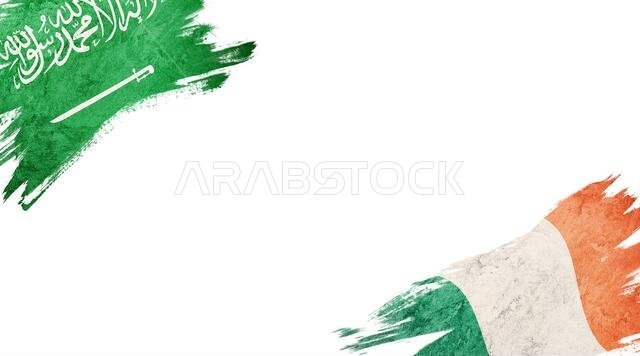 Flags of Saudi Arabia and Ireland on White Background