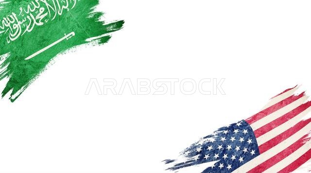 Flags of Saudi Arabia and USA on White Background