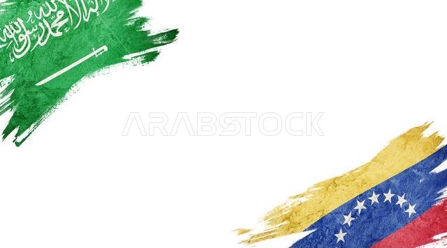 Flags of Saudi Arabia and Venezuela on White Background