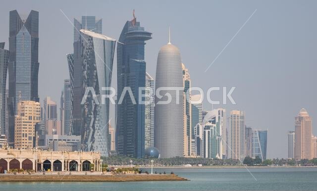 Doha, Qatar - probably the most notable landmark in Doha, the Corniche is a waterfront promenade extending for seven kilometers along Doha Bay