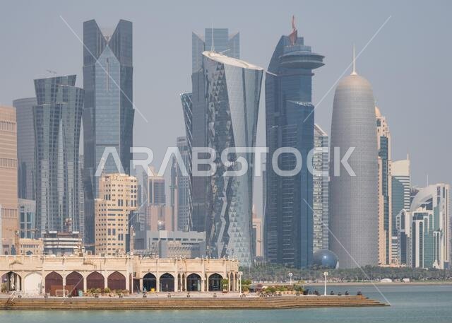 Doha, Qatar - probably the most notable landmark in Doha, the Corniche is a waterfront promenade extending for seven kilometers along Doha Bay