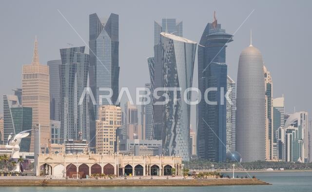 Doha, Qatar - probably the most notable landmark in Doha, the Corniche is a waterfront promenade extending for seven kilometers along Doha Bay