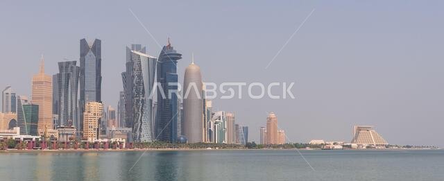 Doha, Qatar - probably the most notable landmark in Doha, the Corniche is a waterfront promenade extending for seven kilometers along Doha Bay
