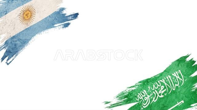 Flags of Argentina and Saudi Arabia on White Background