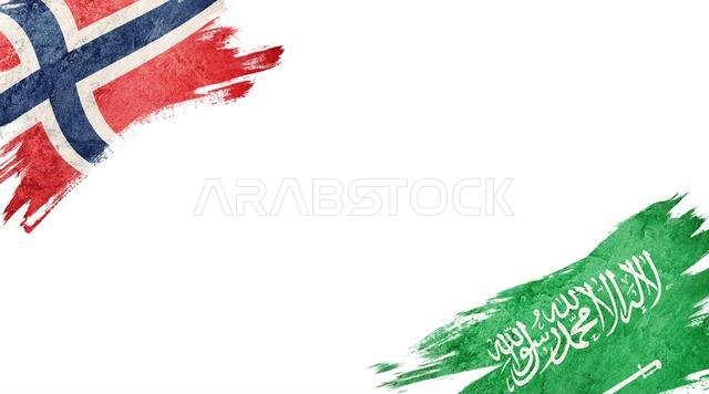 Flags of Norway and Saudi Arabia on White Background