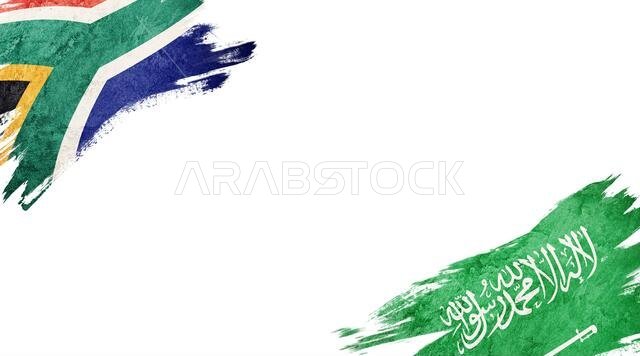 Flags of South Africa and Saudi Arabia on White Background