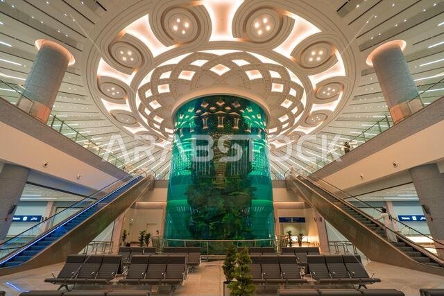 The huge coral reef aquarium at the arrival hall of the brand new Terminal 1 at the King Abdulaziz International Airport in Jeddah, Saudi Arabia