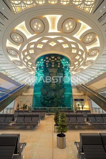 The huge coral reef aquarium at the arrival hall of the brand new Terminal 1 at the King Abdulaziz International Airport in Jeddah, Saudi Arabia