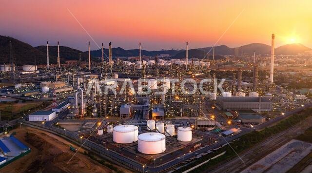 Aerial view of refinery plant,Industry Petrochemical at twilight