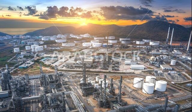 Aerial view of oil refinery plant,Industry Petrochemical at sunset,Thailand