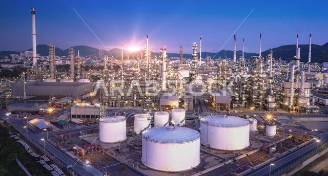Aerial view of refinery plant,Industry Petrochemical at twilight