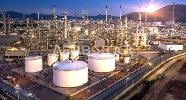 Aerial view of refinery plant,Industry Petrochemical at twilight