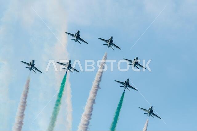 Saudi Hawks: BAE Hawk T1A aircraft of the Royal Saudi Arabian Air Force flying display team in action