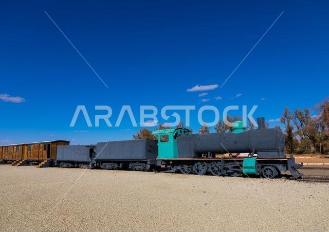 Old train in hejaz railway station in Madain Saleh, Al Madinah Province, Alula, Saudi Arabia