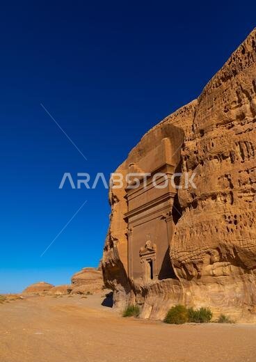 Nabataean tomb in al-Hijr archaeological site in Madain Saleh, Al Madinah Province, Alula, Saudi Arabia