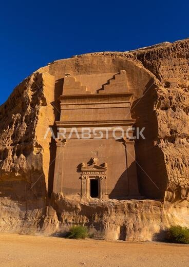 Nabataean tomb in al-Hijr archaeological site in Madain Saleh, Al Madinah Province, Alula, Saudi Arabia