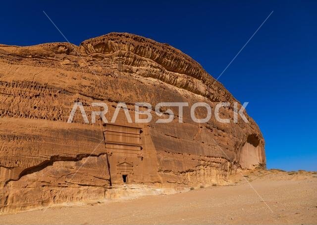 Nabataean tomb in al-Hijr archaeological site in Madain Saleh, Al Madinah Province, Alula, Saudi Arabia