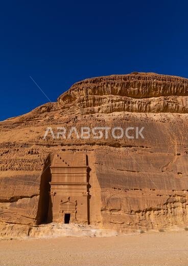 Nabataean tomb in al-Hijr archaeological site in Madain Saleh, Al Madinah Province, Alula, Saudi Arabia