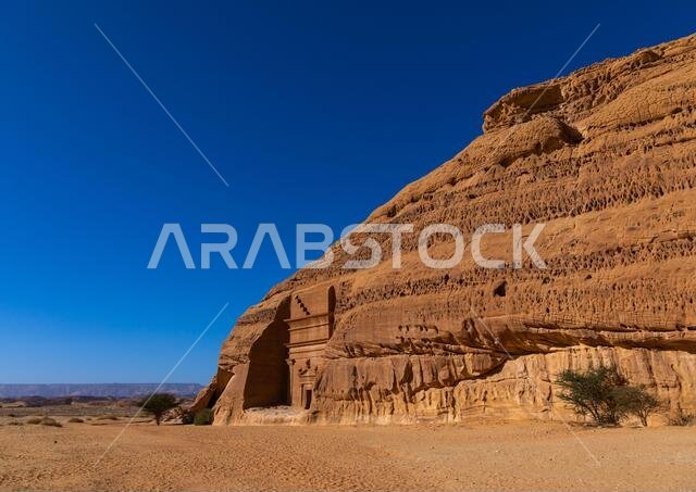 Nabataean tomb in al-Hijr archaeological site in Madain Saleh, Al Madinah Province, Alula, Saudi Arabia