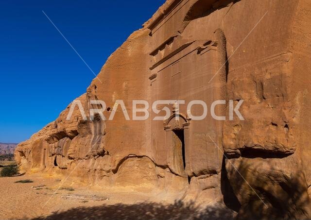 Nabataean tomb in al-Hijr archaeological site in Madain Saleh, Al Madinah Province, Alula, Saudi Arabia