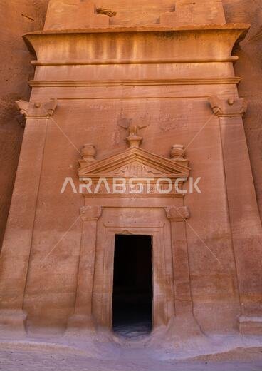 Nabataean tomb in al-Hijr archaeological site in Madain Saleh, Al Madinah Province, Alula, Saudi Arabia