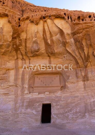 Nabataean tomb in al-Hijr archaeological site in Madain Saleh, Al Madinah Province, Alula, Saudi Arabia
