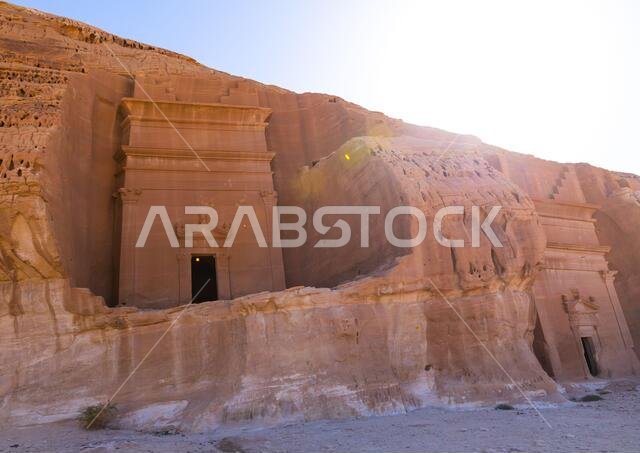 Nabataean tombs in al-Hijr archaeological site in Madain Saleh, Al Madinah Province, Alula, Saudi Arabia