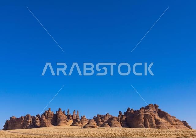 Rocky landscape of Madain Saleh, Al Madinah Province, Alula, Saudi Arabia