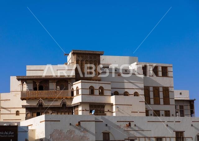 Renovated historic house with wooden mashrabiyas, Al Madinah Province, Yanbu, Saudi Arabia