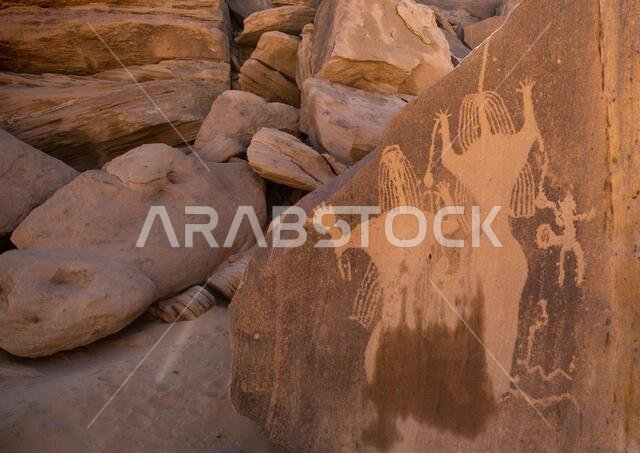 Petroglyphs of Aliya the goddess of fertility, Najran Province, Thar, Saudi Arabia