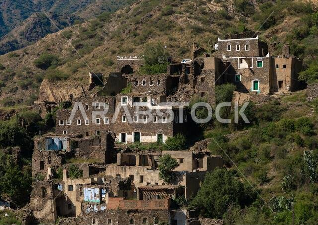 Multi-storey houses made of stones , Asir province, Rijal Alma, Saudi Arabia