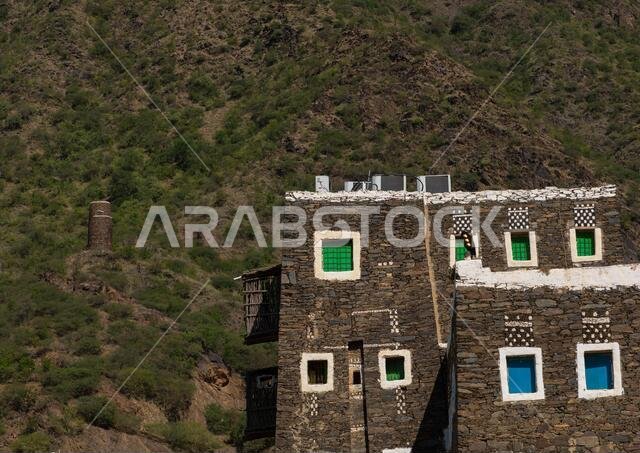 Multi-storey houses made of stones, Asir province, Rijal Alma, Saudi Arabia