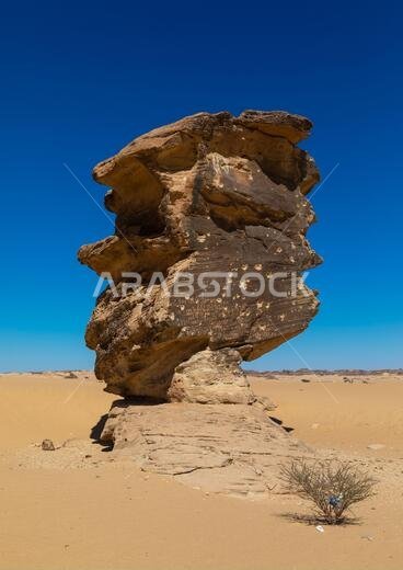 Hierogliphs on a rock in the desert, Najran Province, Thar, Saudi Arabia