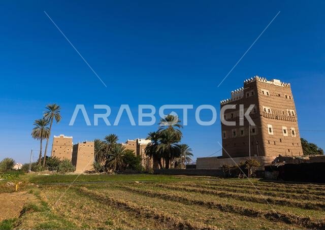 Traditional old multi-storey mud house with a garden, Najran Province, Najran, Saudi Arabia