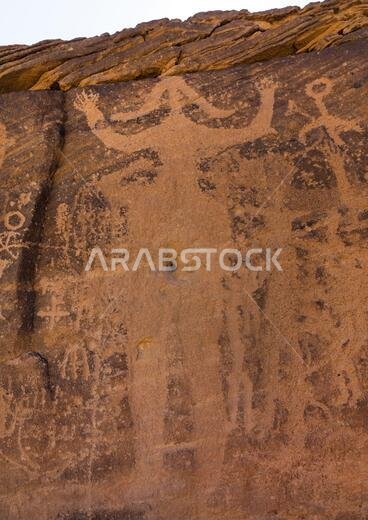 Petroglyphs of Aliya the goddess of fertility, Najran Province, Najd Khayran, Saudi Arabia