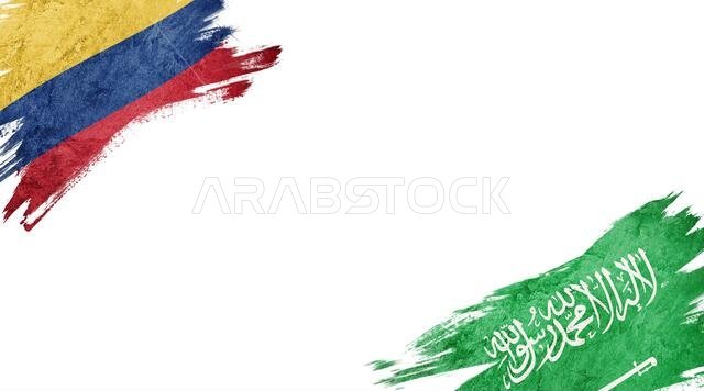 Flags of Colombia and Saudi Arabia on white background