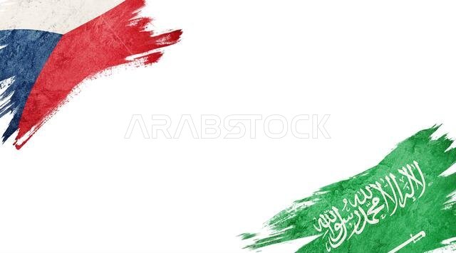 أعلام جمهورية التشيك والمملكة العربية السعودية على خلفية بيضاء