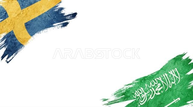 Flags of Sweden and Saudi Arabia on white background