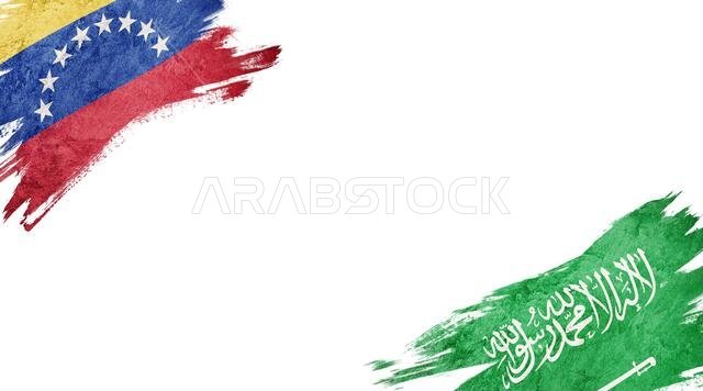Flags of Venezuela and Saudi Arabia on white background