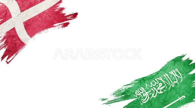 أعلام الدنمارك والمملكة العربية السعودية على خلفية بيضاء