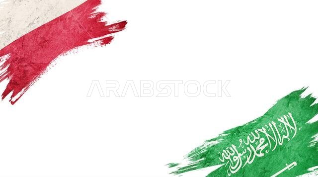 Flags of Poland and Saudi Arabia on white background