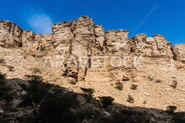 A rock cliff in the Sha'ib Luha valley south of Riyadh, Saudi Arabia