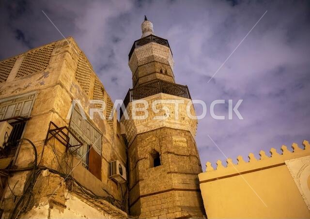 مئذنة مسجد الشافي عند الغروب، منطقة مكة المكرمة، جدة، المملكة العربية السعودية