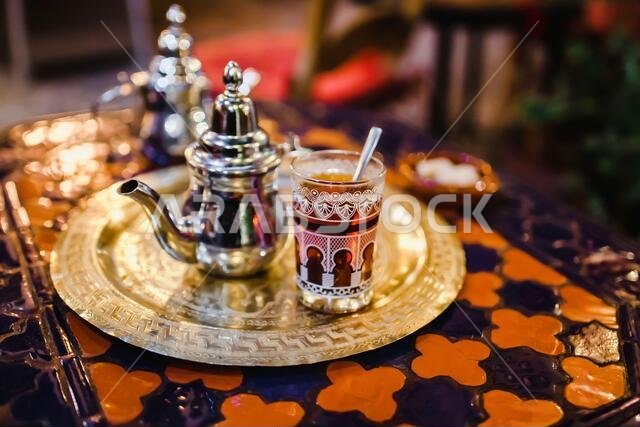 traditional Arabic tea cup, arab people drinking tea in Ramadan