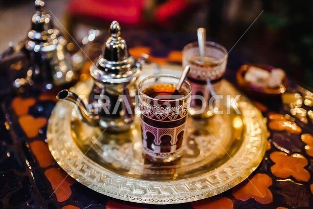 traditional Arabic tea cup, arab people drinking tea in Ramadan