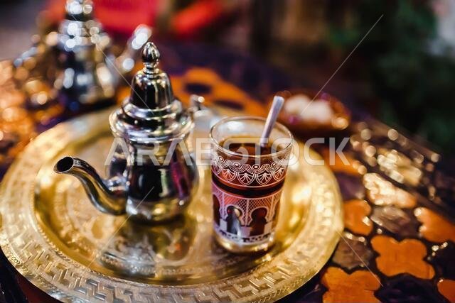 traditional Arabic tea cup, arab people drinking tea in Ramadan